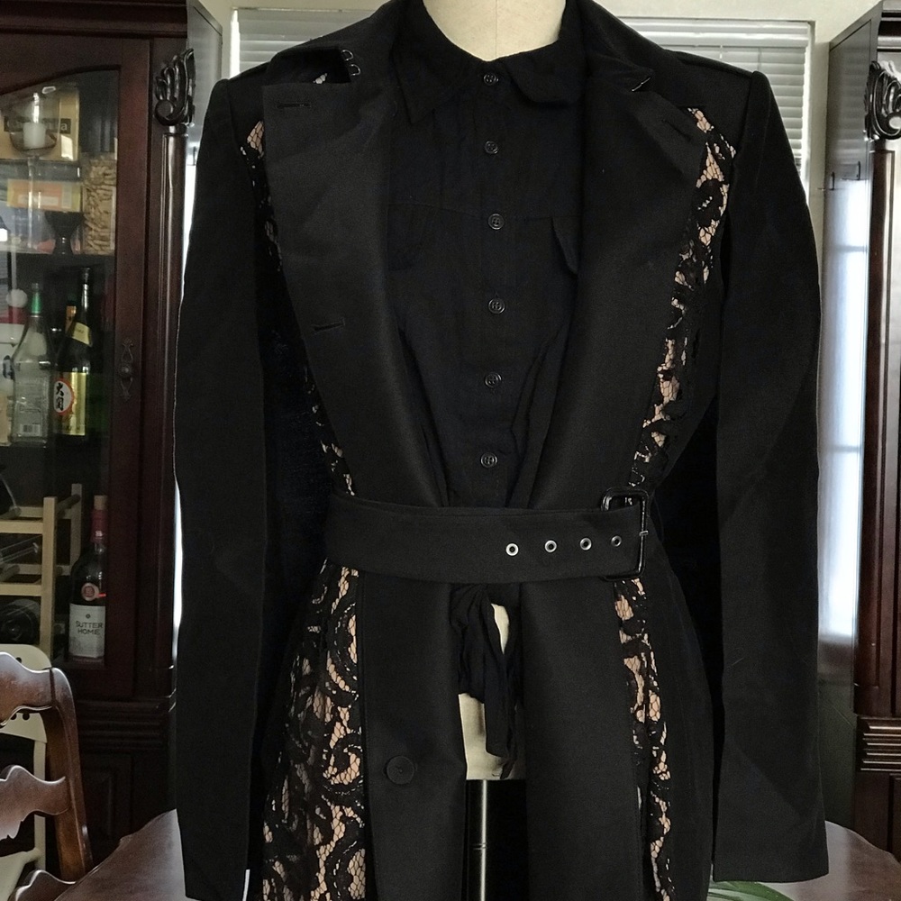 Black lace sleeve less trench coat with cape